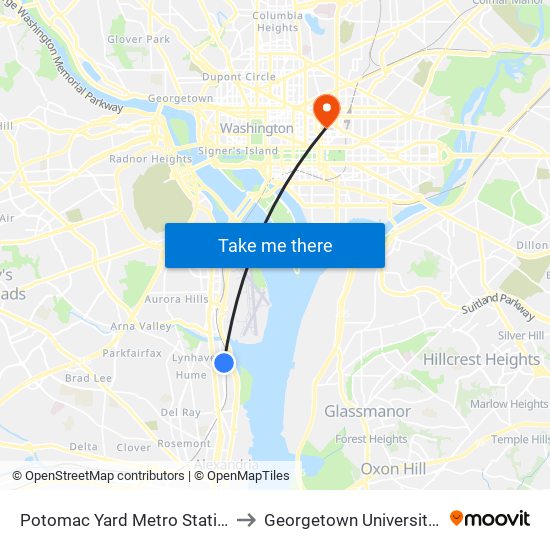 Potomac Yard Metro Station - Bus Bay A to Georgetown University Law Center map