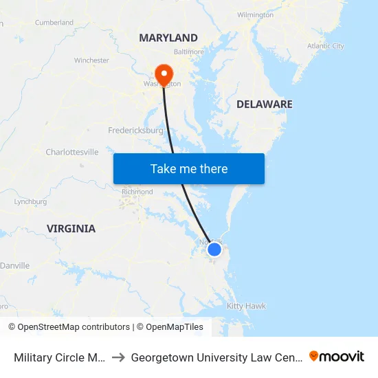Military Circle Mall to Georgetown University Law Center map
