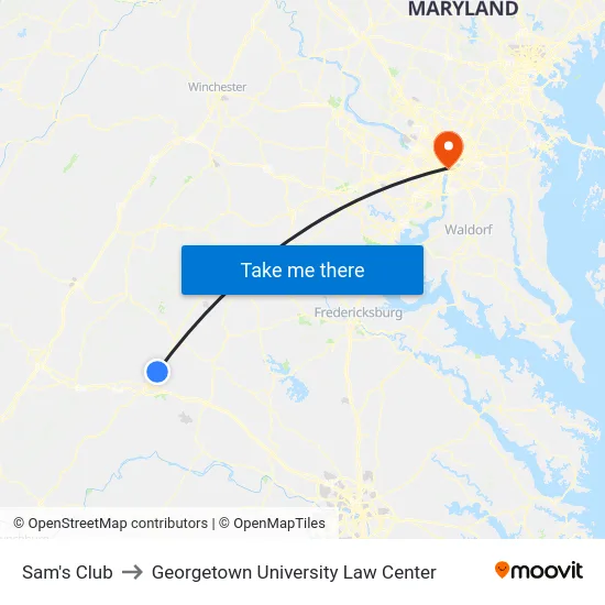 Sam's Club to Georgetown University Law Center map