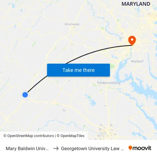 Mary Baldwin University to Georgetown University Law Center map