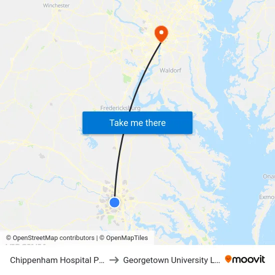 Chippenham Hospital Parking Lot to Georgetown University Law Center map