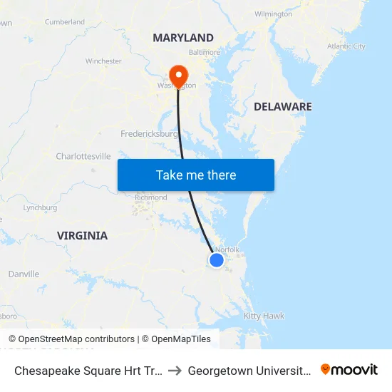 Chesapeake Square Hrt Transfer Station to Georgetown University Law Center map