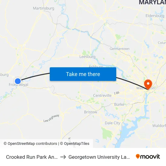 Crooked Run Park And Ride to Georgetown University Law Center map