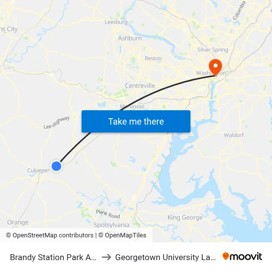 Brandy Station Park And Ride to Georgetown University Law Center map