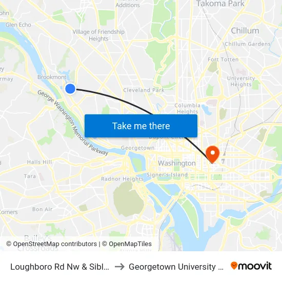 Loughboro Rd Nw & Sibley Hospital to Georgetown University Law Center map