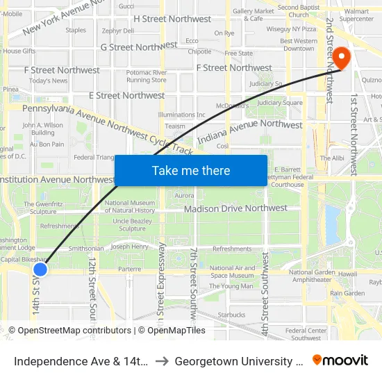 Independence Ave & 14th St Sw Wb to Georgetown University Law Center map