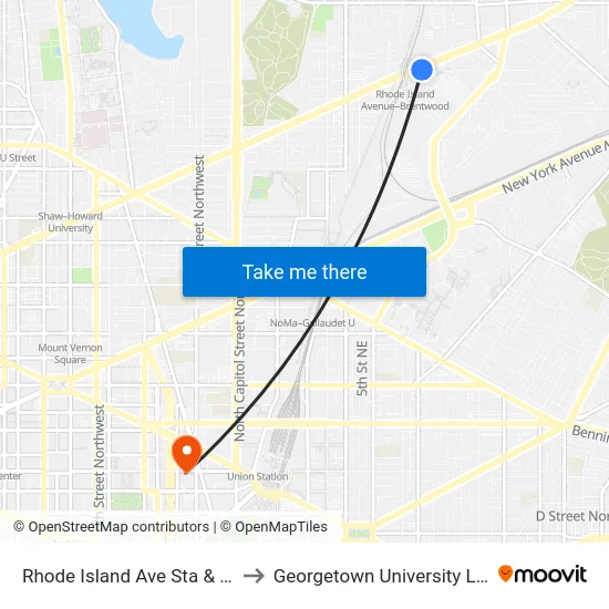 Rhode Island Ave Sta & Bus Bay A to Georgetown University Law Center map