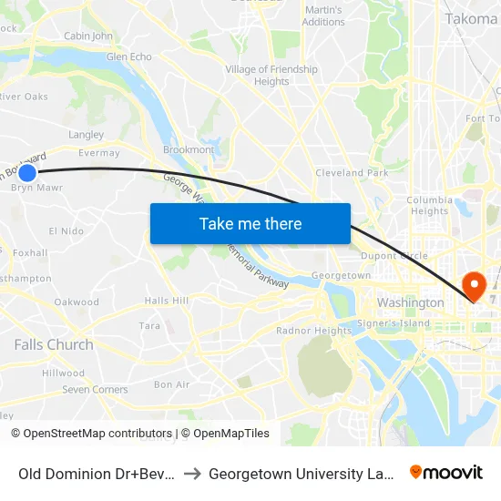 Old Dominion Dr+Beverly Rd to Georgetown University Law Center map