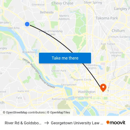 River Rd & Goldsboro Rd to Georgetown University Law Center map