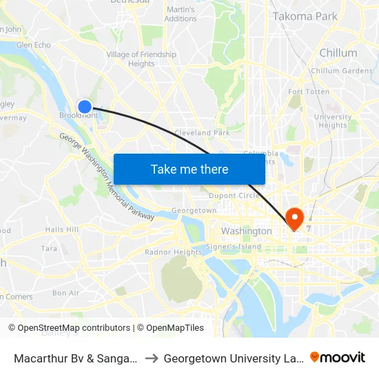 Macarthur Bv & Sangamore Rd to Georgetown University Law Center map