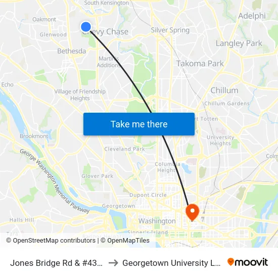 Jones Bridge Rd & #4301 Usuhs to Georgetown University Law Center map