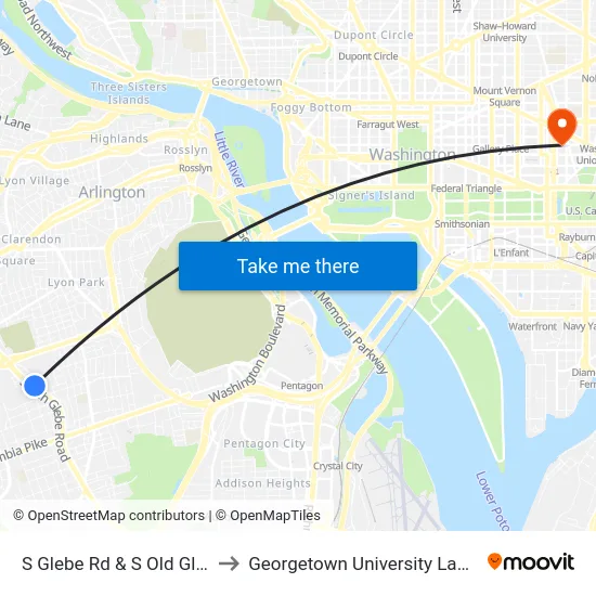 S Glebe Rd & S Old Glebe Rd to Georgetown University Law Center map