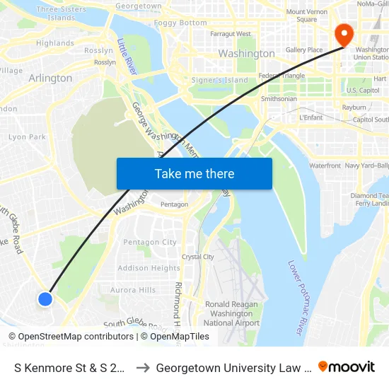 S Kenmore St & S 22nd St to Georgetown University Law Center map
