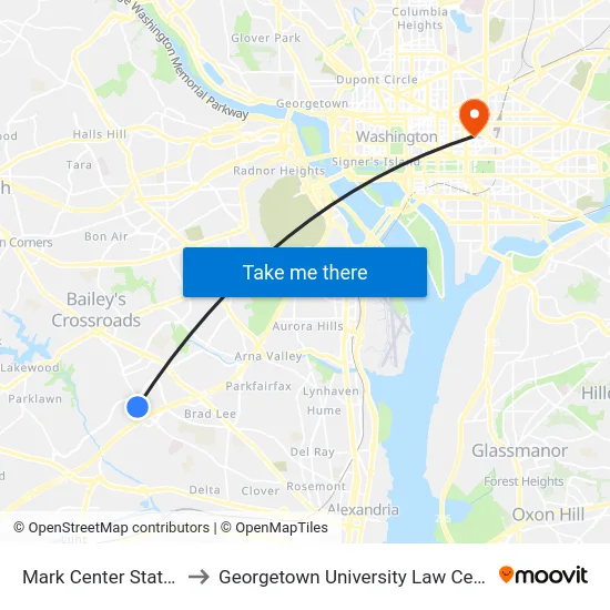 Mark Center Station to Georgetown University Law Center map