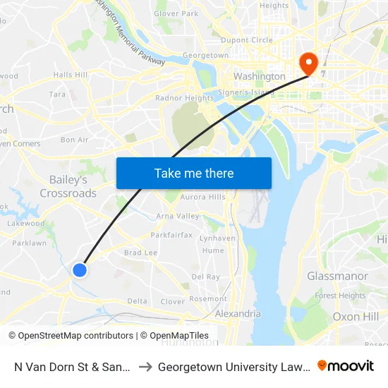 N Van Dorn St &    Sanger Av to Georgetown University Law Center map