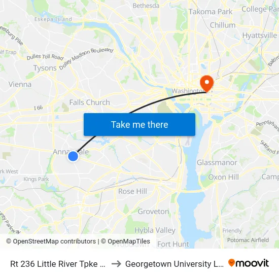 Rt 236 Little River Tpke & Backlick to Georgetown University Law Center map