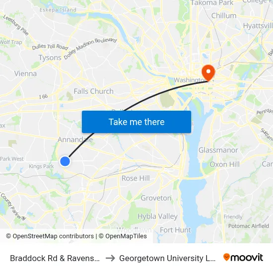 Braddock Rd & Ravensworth Rd to Georgetown University Law Center map