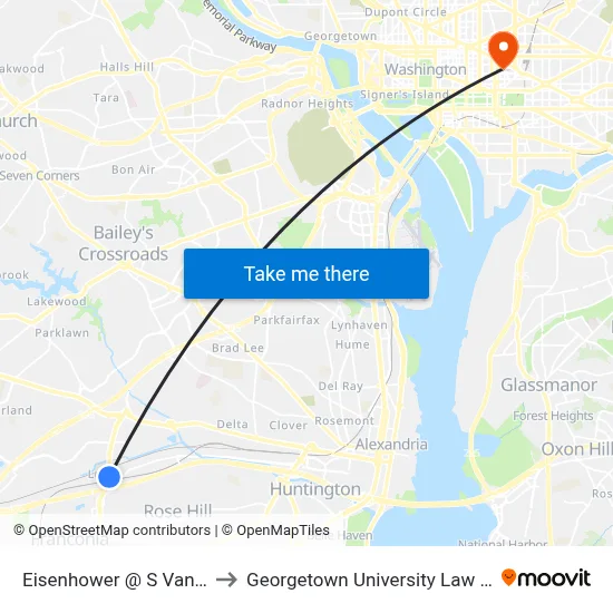 Eisenhower @ S Van Dorn to Georgetown University Law Center map