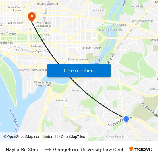Naylor Rd Station to Georgetown University Law Center map