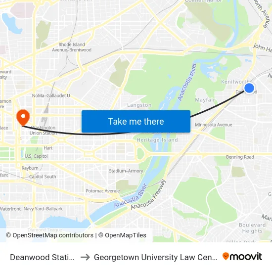 Deanwood Station to Georgetown University Law Center map