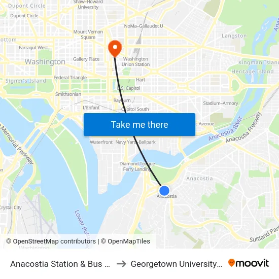 Anacostia Station & Bus Bay A, B, C, D to Georgetown University Law Center map