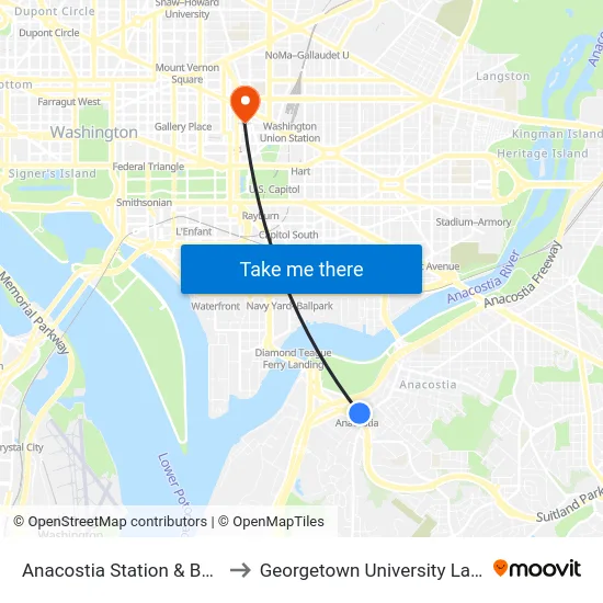 Anacostia Station & Bus Bay G to Georgetown University Law Center map