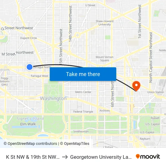 K St NW & 19th St NW (Main) to Georgetown University Law Center map