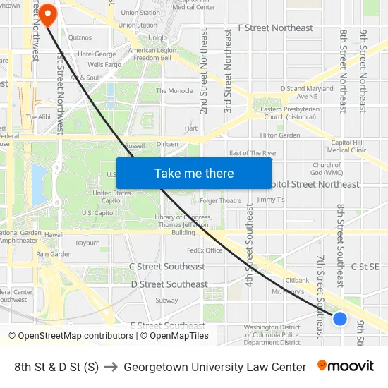 8th St & D St (S) to Georgetown University Law Center map