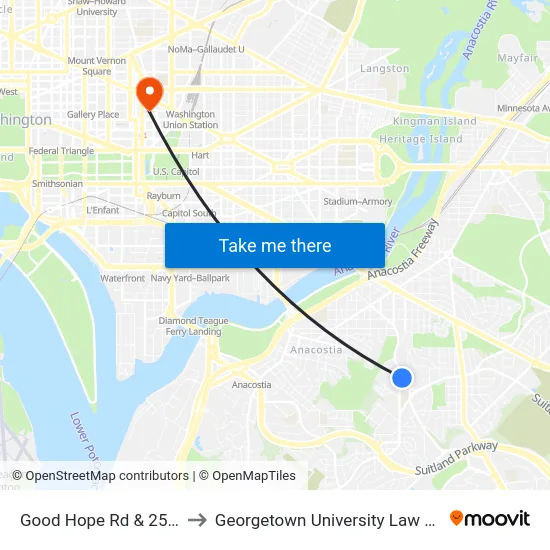 Good Hope Rd & 25th St to Georgetown University Law Center map