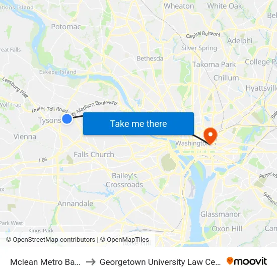 Mclean Metro Bay C to Georgetown University Law Center map