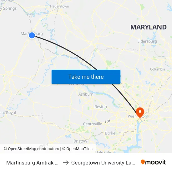 Martinsburg Amtrak Station to Georgetown University Law Center map