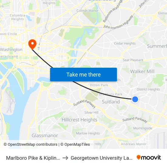 Marlboro Pike & Kipling Pkwy to Georgetown University Law Center map