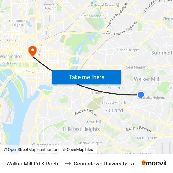 Walker Mill Rd & Rochelle Ave to Georgetown University Law Center map