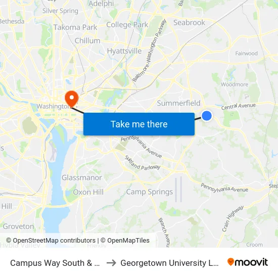 Campus Way South & Prince Pl to Georgetown University Law Center map