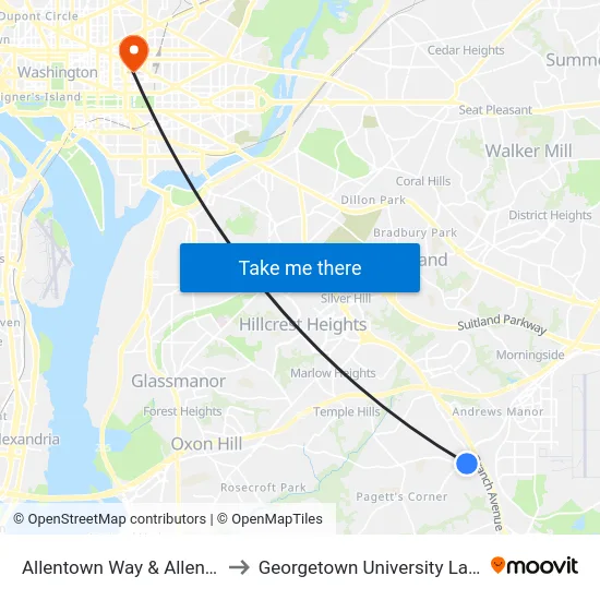 Allentown Way & Allentown Rd to Georgetown University Law Center map