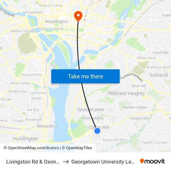 Livingston Rd & Oxon Hill Rd to Georgetown University Law Center map