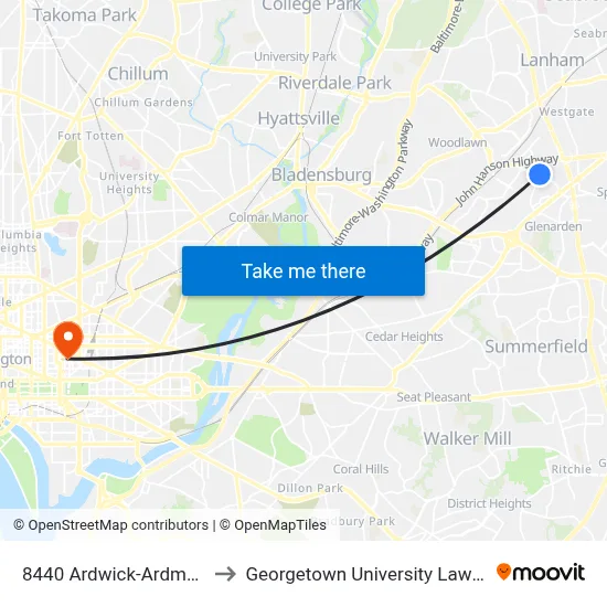 8440 Ardwick-Ardmore Rd to Georgetown University Law Center map