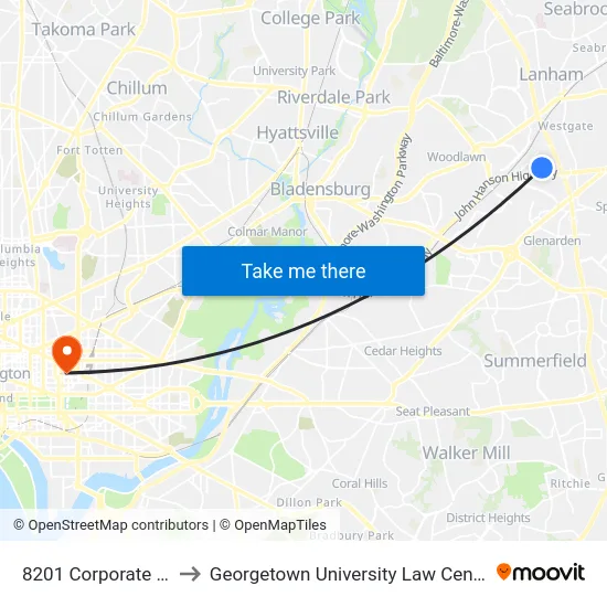 8201 Corporate Dr to Georgetown University Law Center map