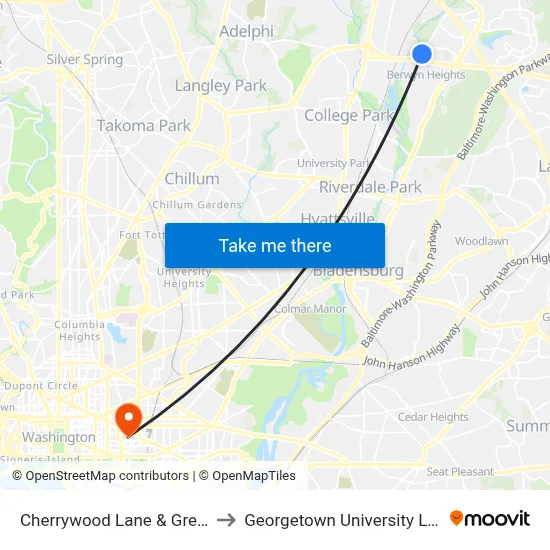 Cherrywood Lane & Greenbelt Rd to Georgetown University Law Center map
