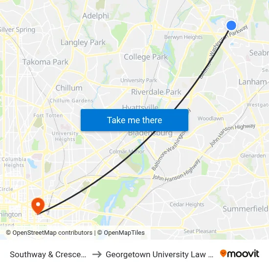Southway & Crescent Rd to Georgetown University Law Center map