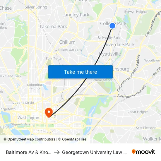 Baltimore Av & Knox Rd to Georgetown University Law Center map