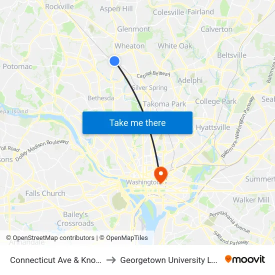 Connecticut Ave & Knowles Ave to Georgetown University Law Center map