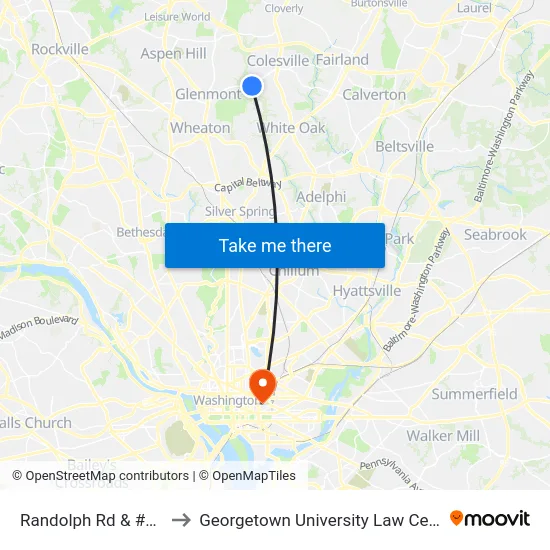 Randolph Rd & #531 to Georgetown University Law Center map