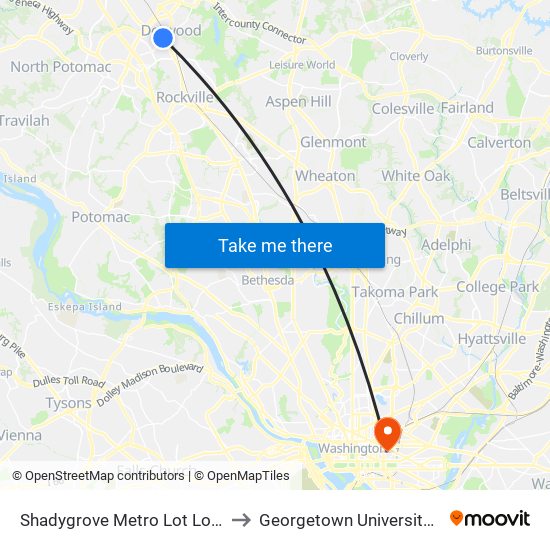 Shadygrove Metro Lot Lot & Metro Lot to Georgetown University Law Center map