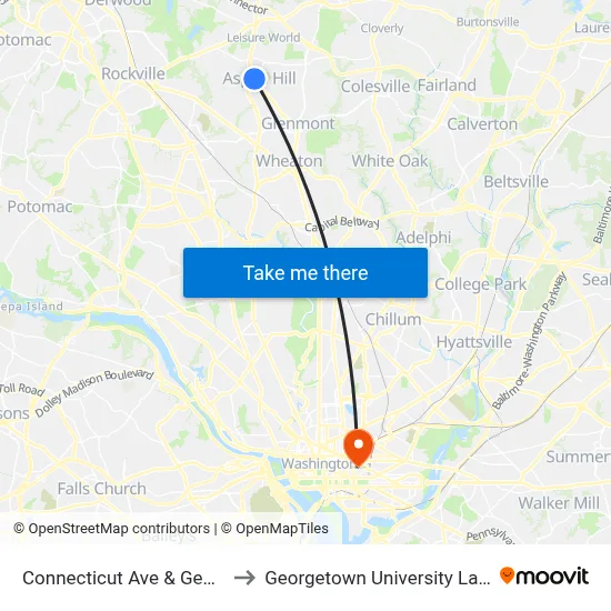 Connecticut Ave & Georgia Ave to Georgetown University Law Center map