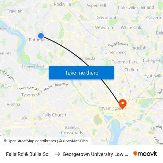 Falls Rd & Bullis School to Georgetown University Law Center map