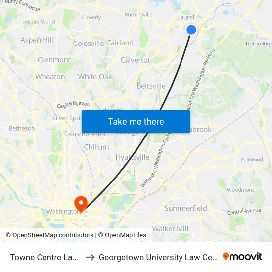 Towne Centre Laurel to Georgetown University Law Center map