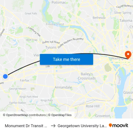 Monument Dr Transit Ctr Bay A to Georgetown University Law Center map