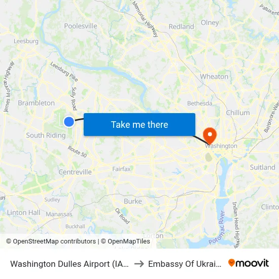 Washington Dulles Airport (IAD) to Embassy Of Ukraine map