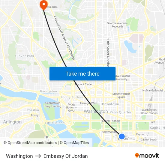 Washington to Embassy Of Jordan map